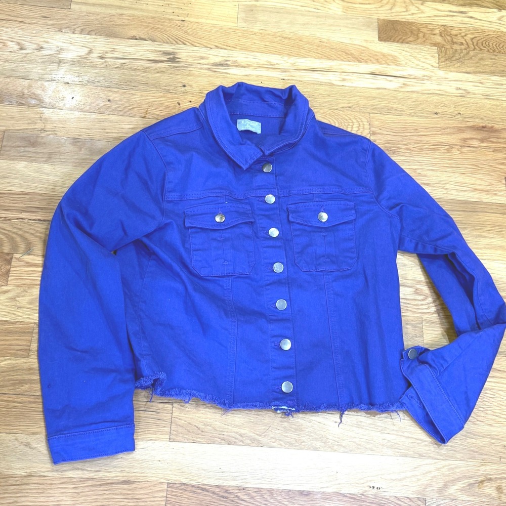 K Jordan Womens Purple Denim Jacket Raw Hem Button Up XL